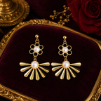 22K Gold Plated Anti-Tarnish Pearl Floral Drop Earrings