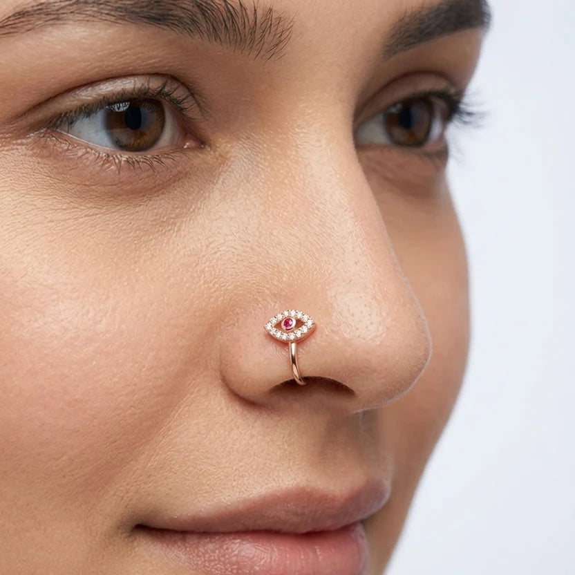 Rose Gold Evil Eye CZ Anti-Tarnish Nose Pin