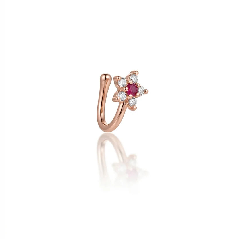 Rose Gold Ruby Bloom CZ Anti-Tarnish Nose Pin