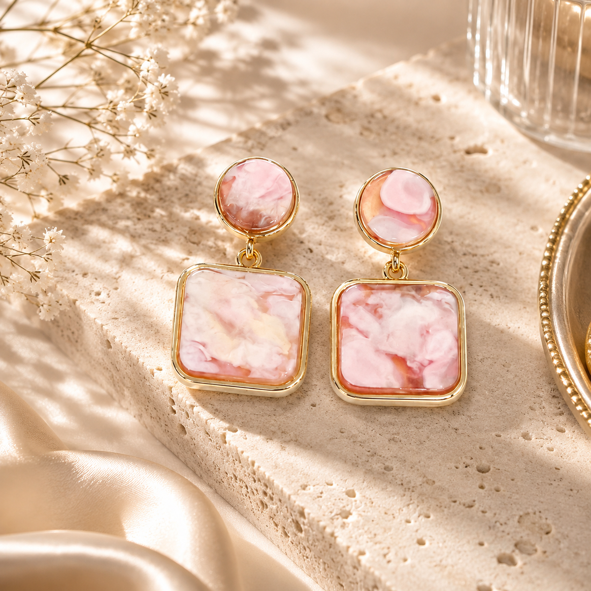 Blush Marble Drop Earrings