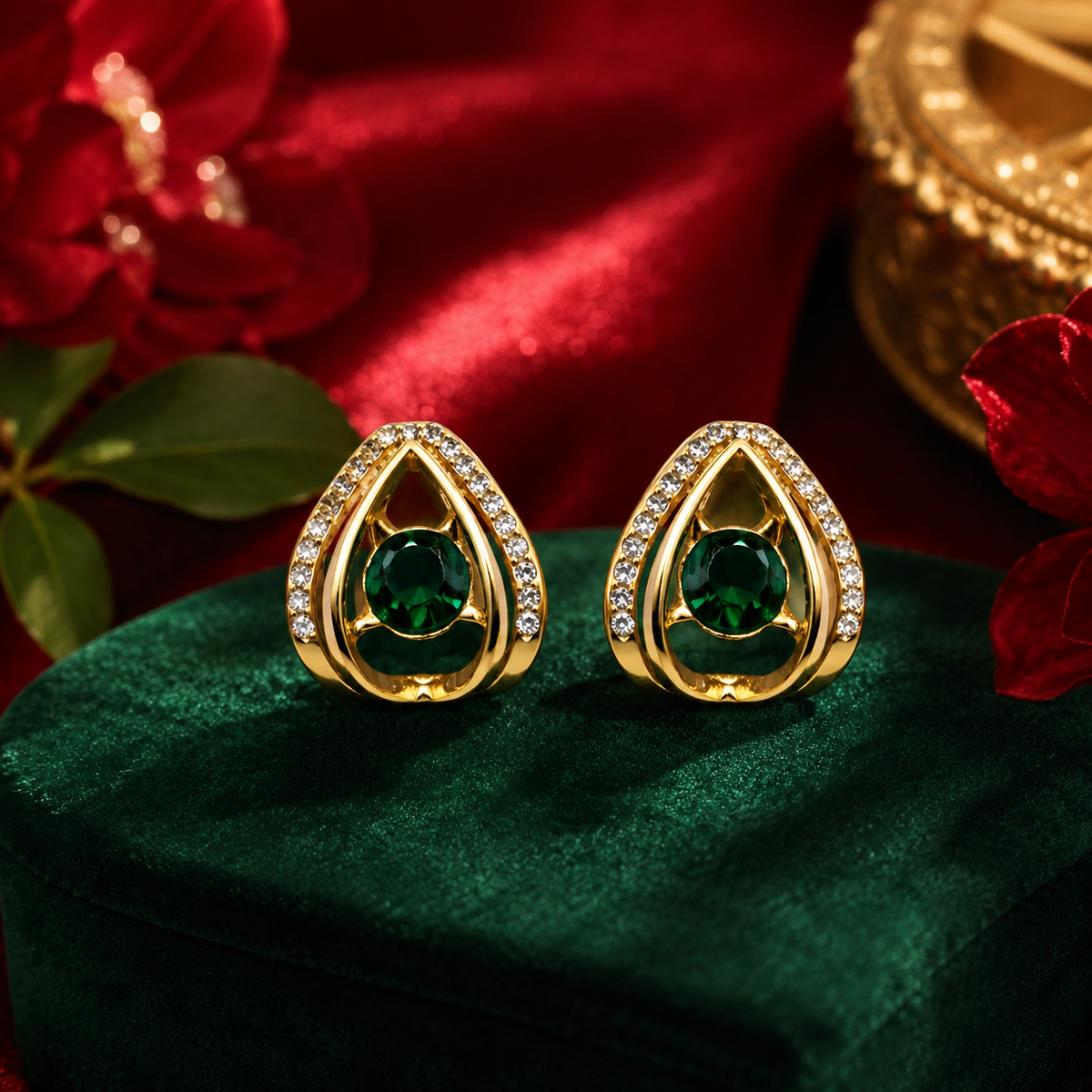 Emerald Elegance Teardrop Crystal Stud Earrings