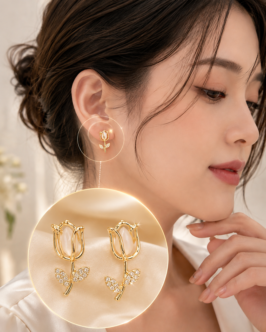 Golden Bloom Crystal Leaf Earrings