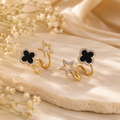 Black Clover & Star Crystal Open Hoop Earrings