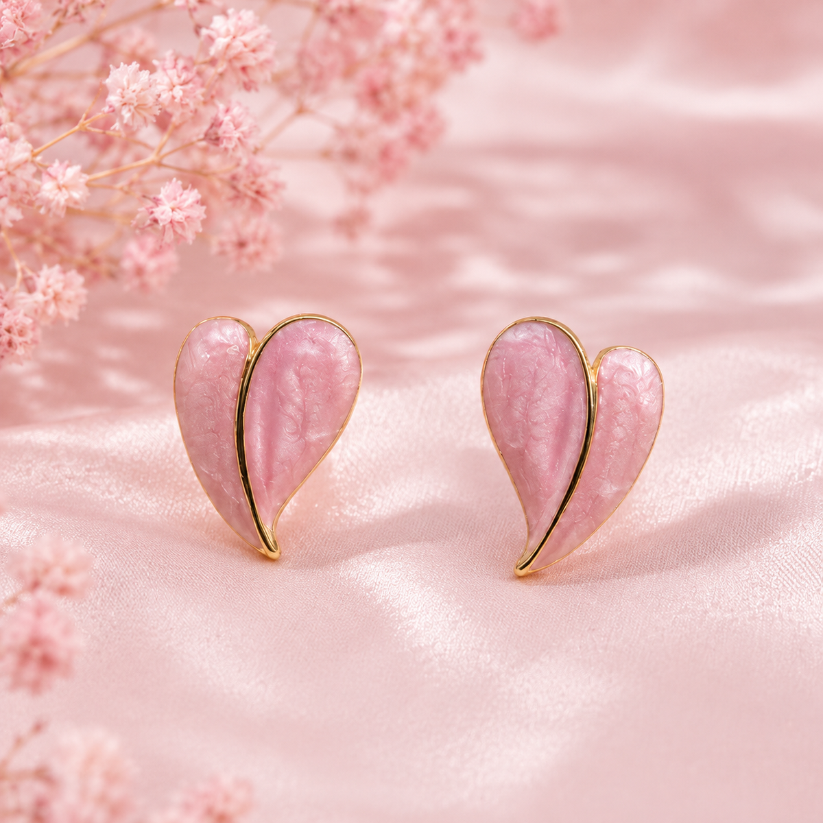 Blush Petal Heart Earrings