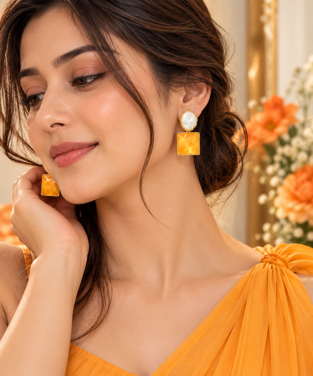Korean Style yellow Statement Drop Earrings