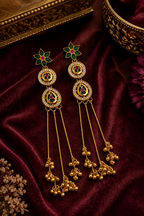 Royal Green Minakari Long Drop Earrings