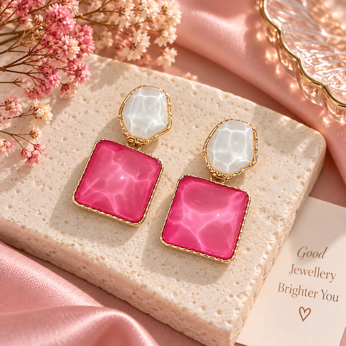 Pink Korean Style Statement Drop Earrings