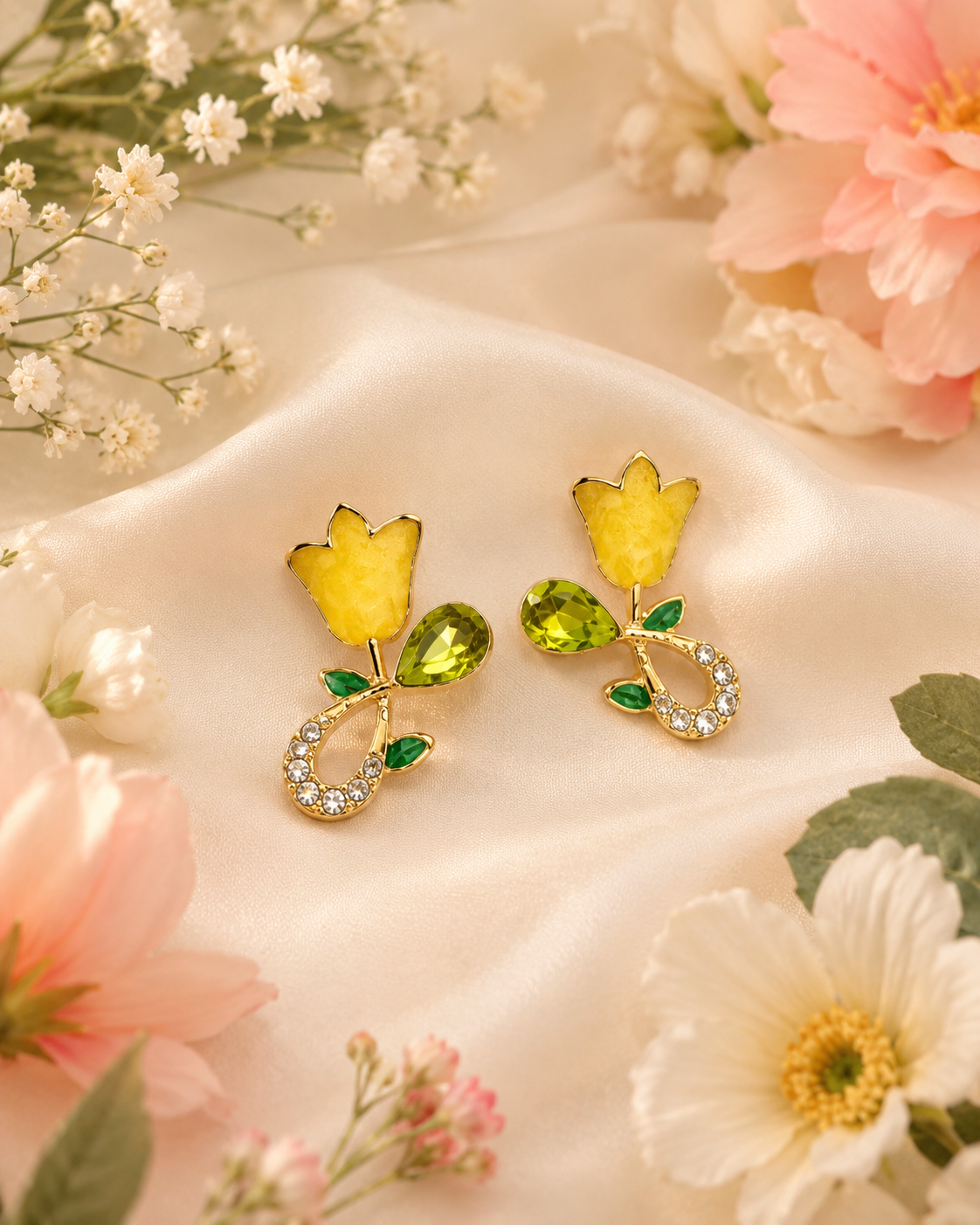 Golden Floral Tulip Earrings