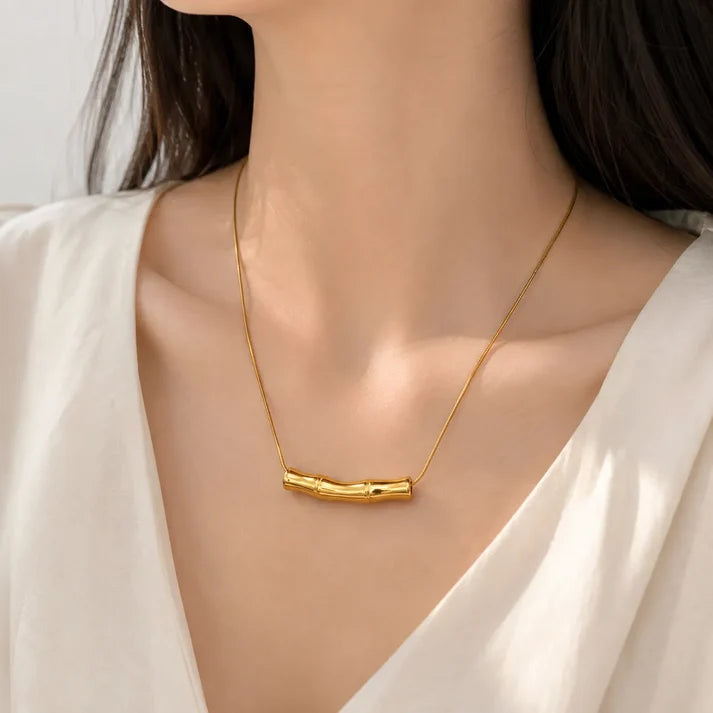 Golden Bamboo Bar Anti-Tarnish Statement Necklace