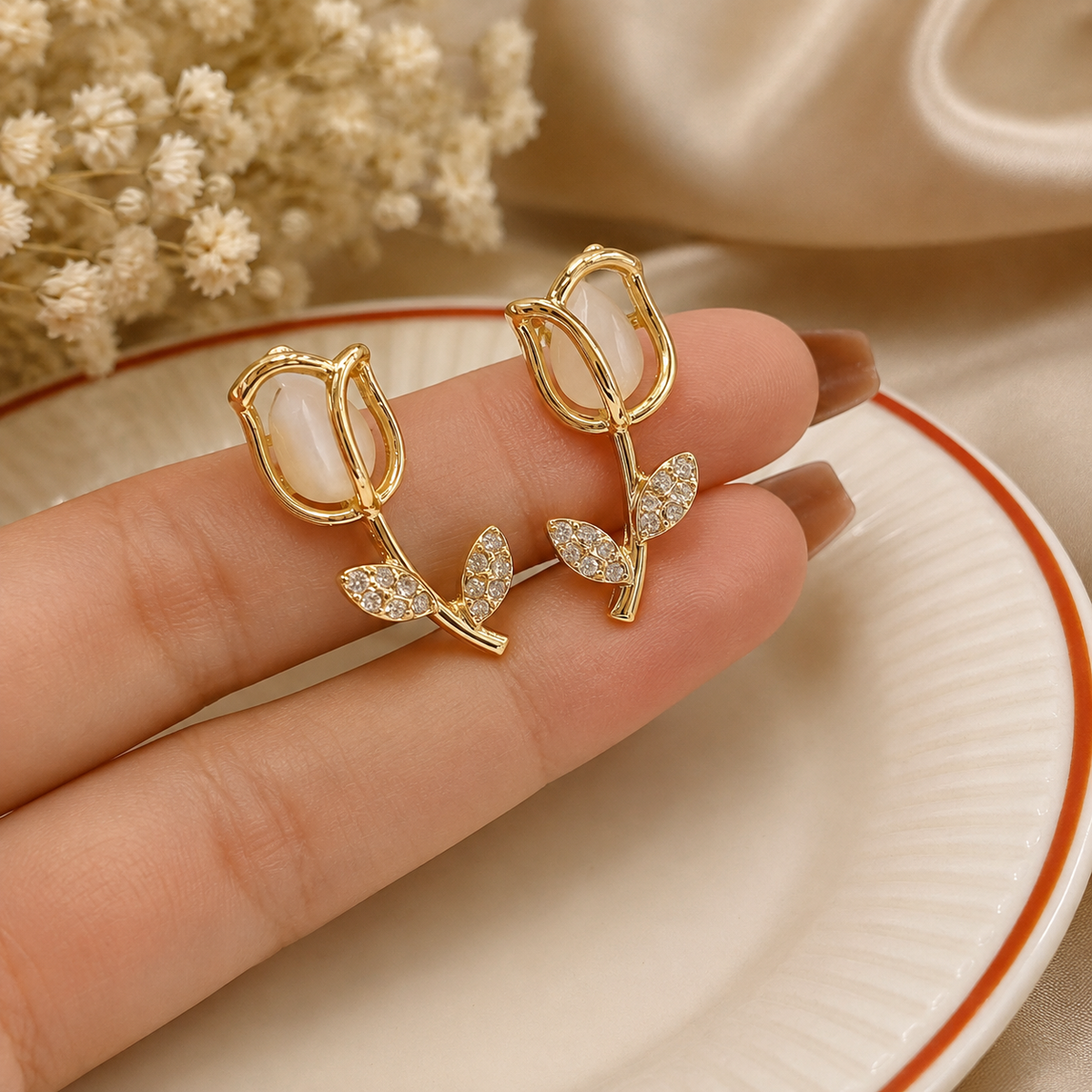 Golden Bloom Crystal Leaf Earrings