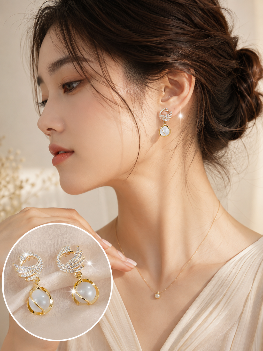 Korean Swirl Pearl Drop Earrings