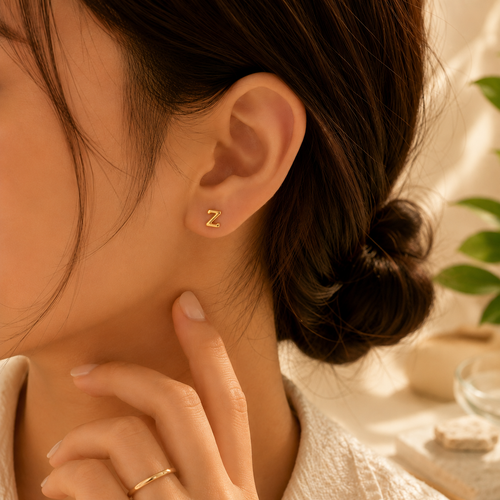 "Z" Alphabet Anti Tarnished Gold Stud Earrings |