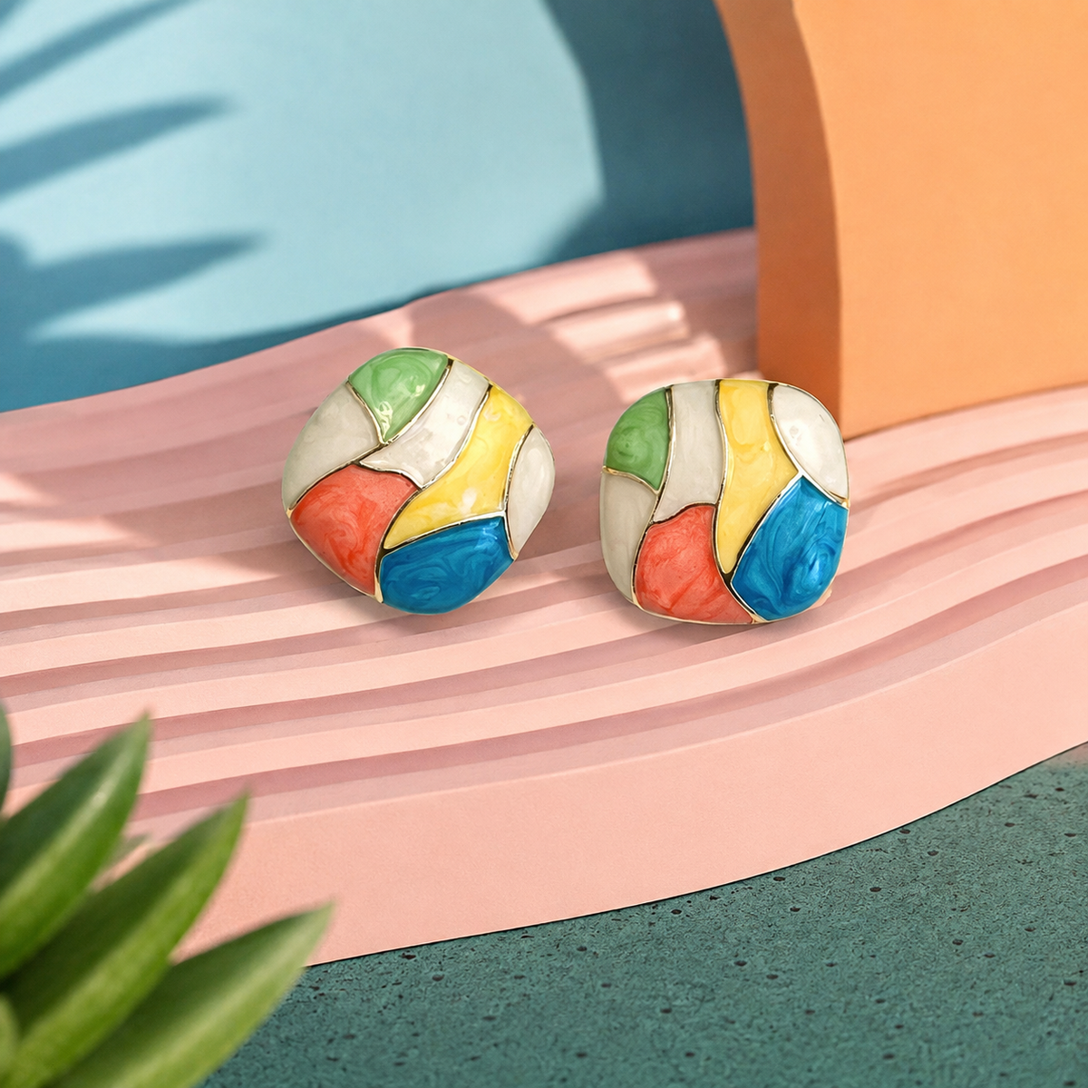 Color Pop Abstract Enamel Stud Earrings