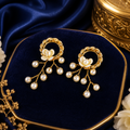 22K Gold Plated Anti-Tarnish Pearl Floral Hoop Drop Earrings