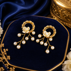 22K Gold Plated Anti-Tarnish Pearl Floral Hoop Drop Earrings