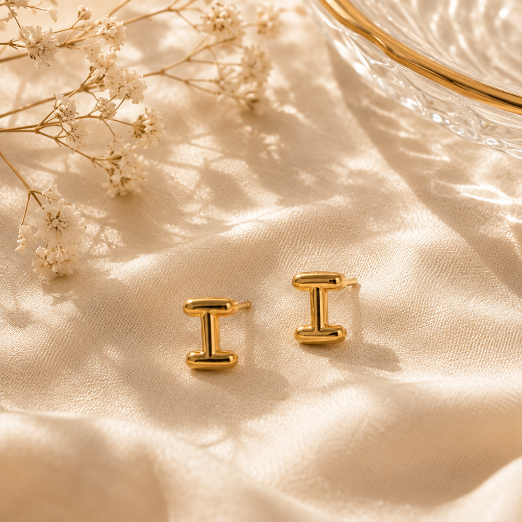 "I" Alphabet Gold Anti Tarnished Stud Earrings