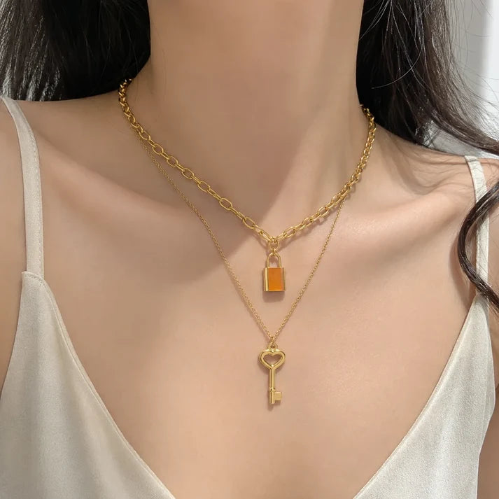 Lock & Key Layered Gold Necklace