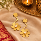 22K Gold Plated Floral Pearl Drop Earrings