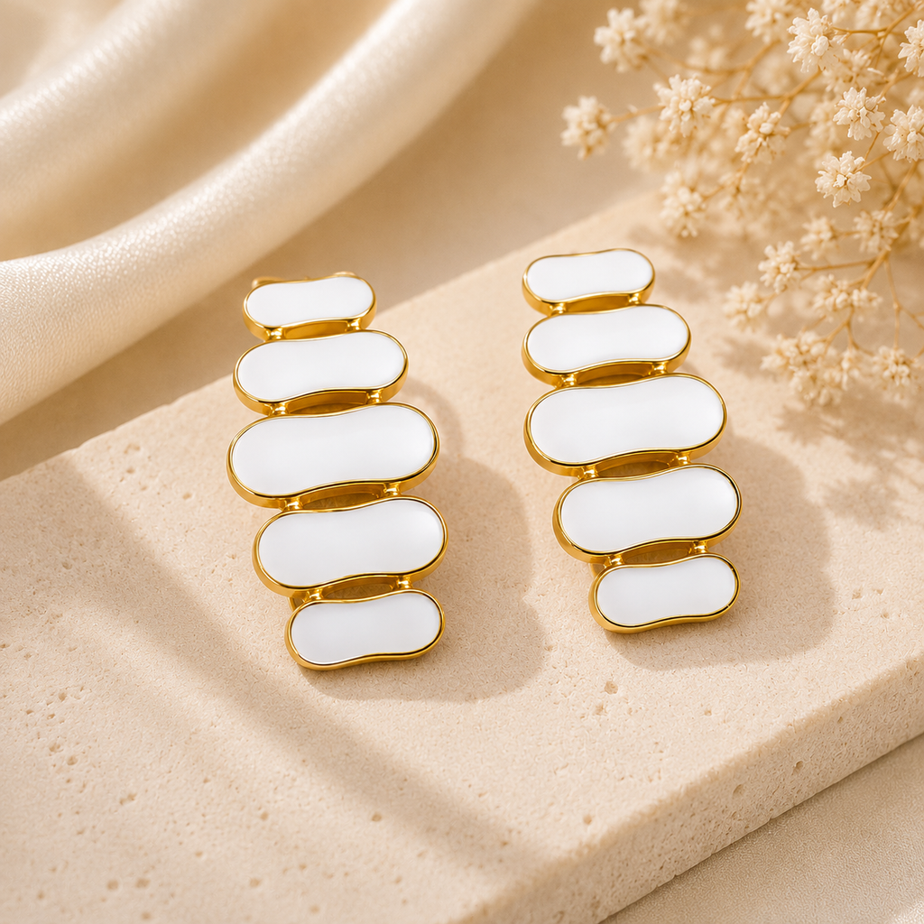 Luna White Enamel Drop Earrings