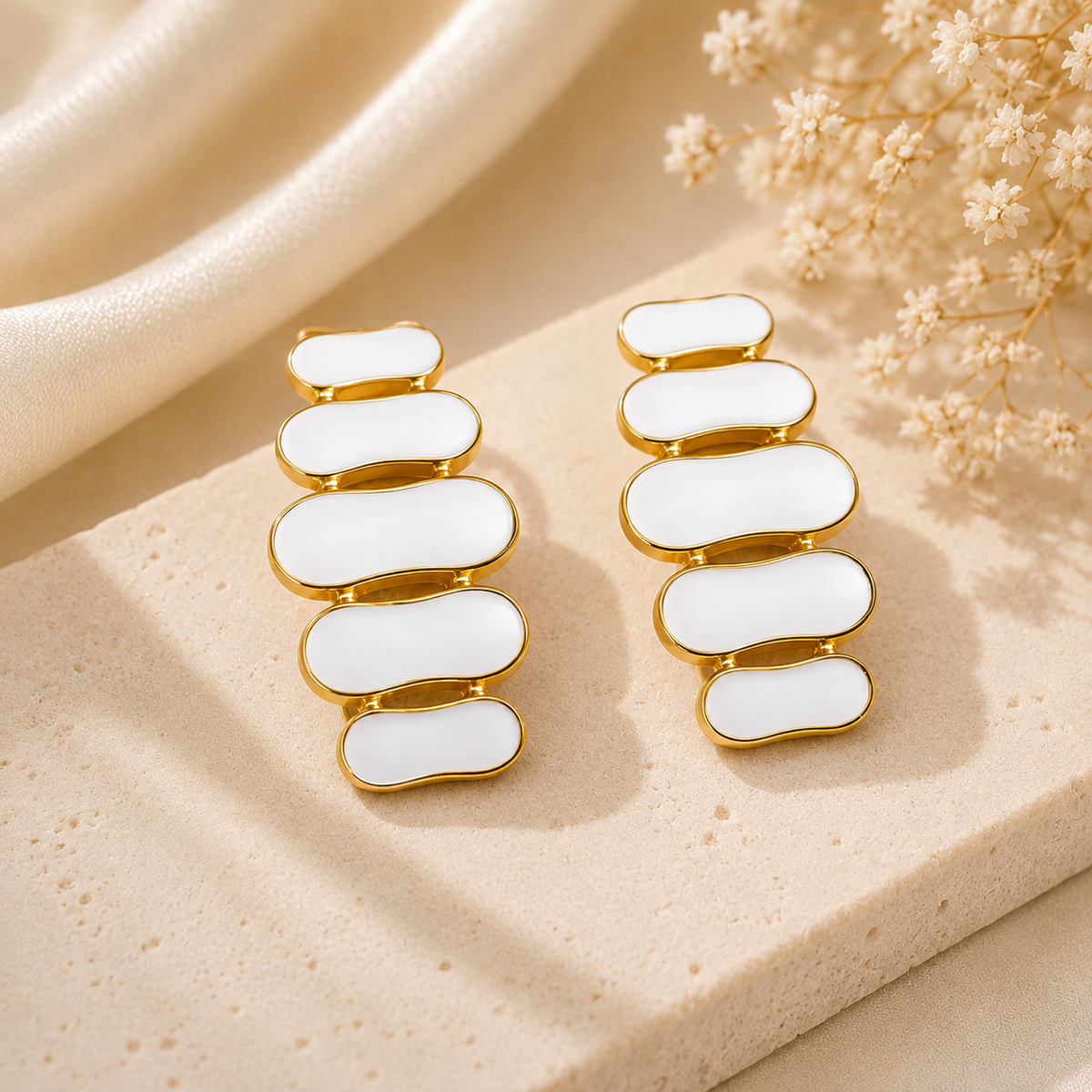 Luna White Enamel Drop Earrings