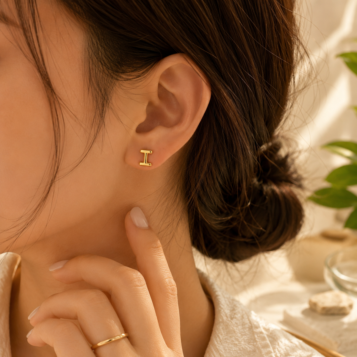 "I" Alphabet Gold Anti Tarnished Stud Earrings
