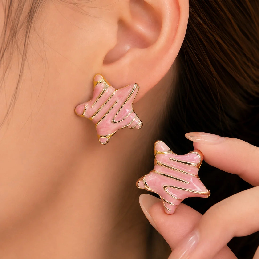 Baby Pink Enamel Statement Stud Earrings
