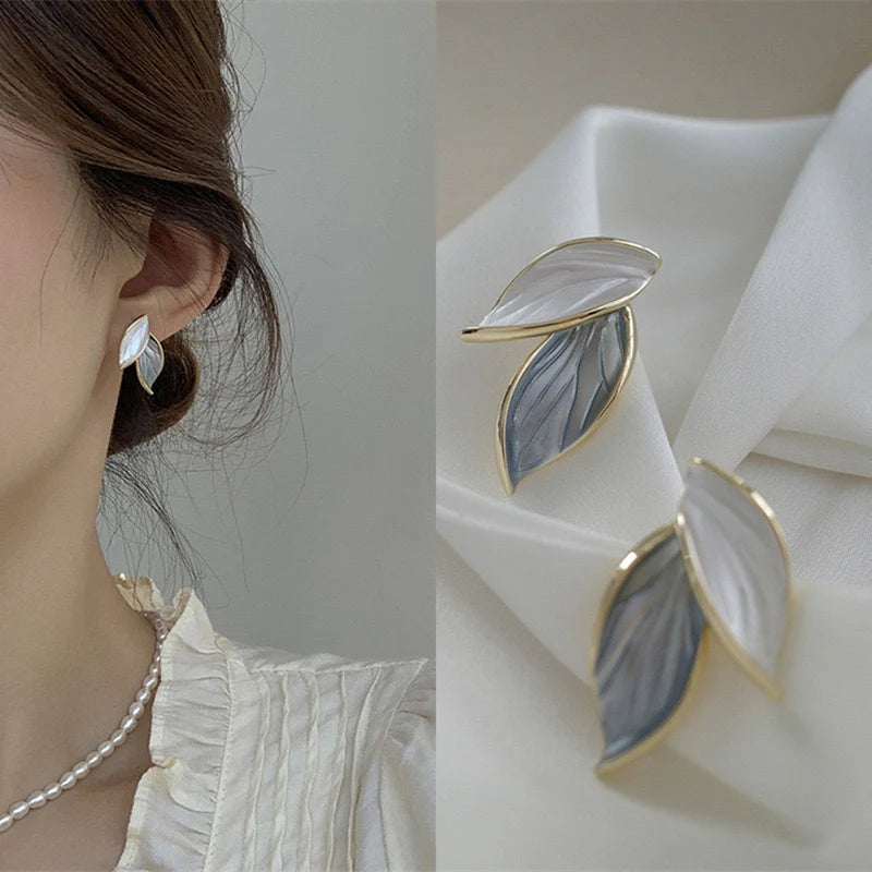 Elegant Silver Leaf Drop Earrings