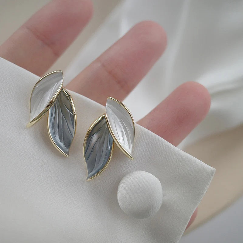 Elegant Silver Leaf Drop Earrings