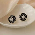 Elegant Black Pearl Floral Stud Earrings