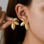 Golden Leaf Bloom Stud Earrings