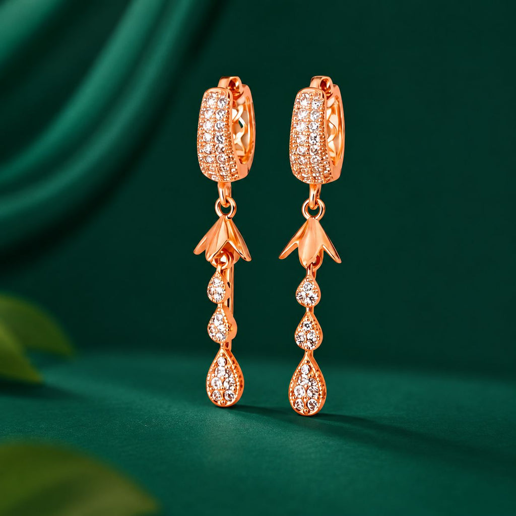 Rose Gold CZ Teardrop Dangle Earrings – Anti-Tarnish