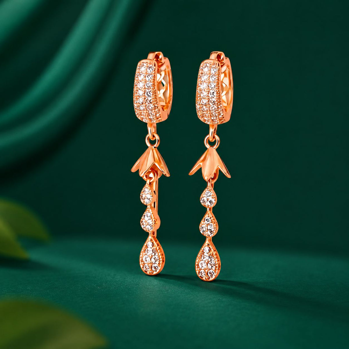 Rose Gold CZ Teardrop Dangle Earrings – Anti-Tarnish