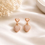 Rose Gold Plated Heart CZ Drop Earrings