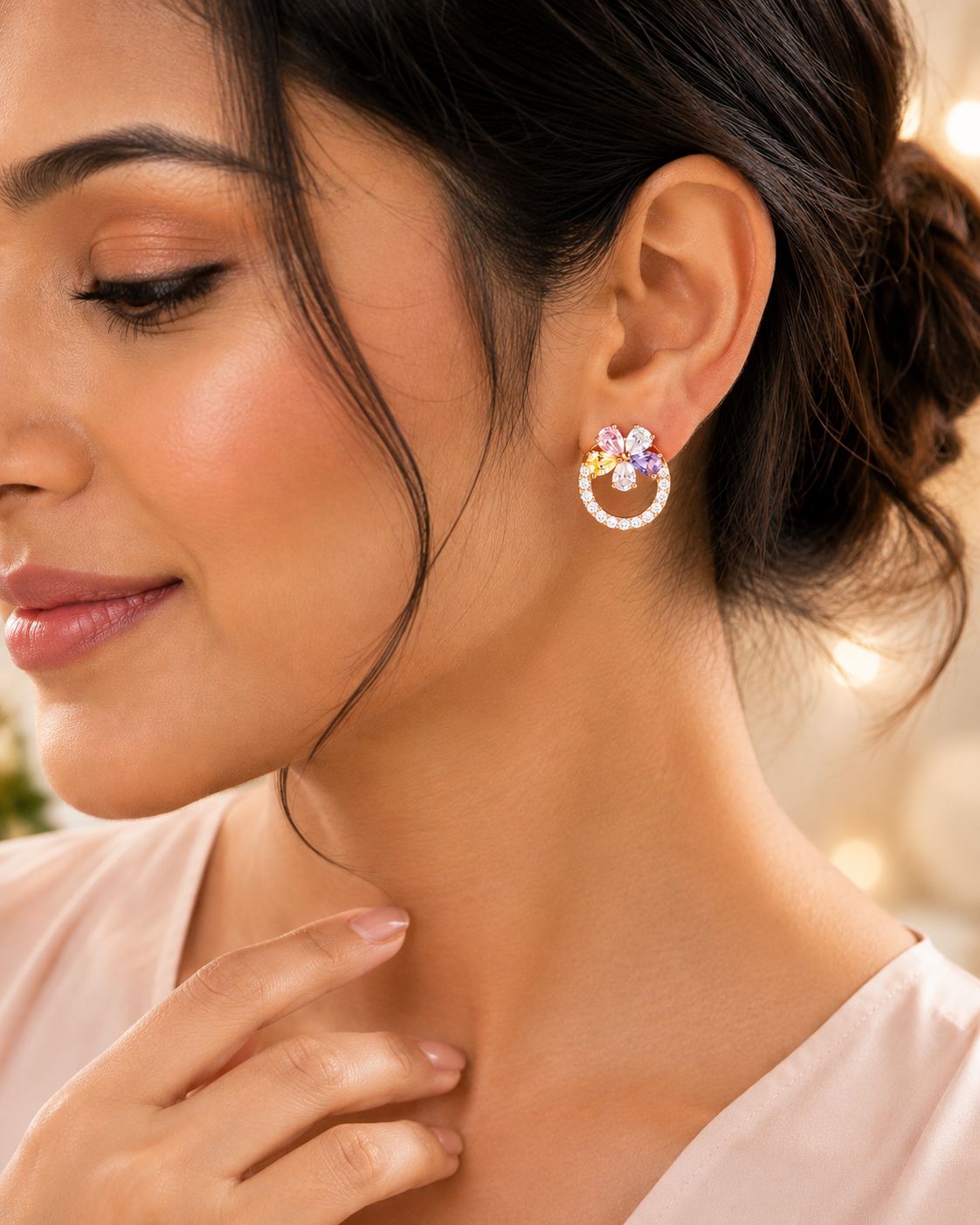 Multicolor Floral CZ Sparkling Flower Earrings