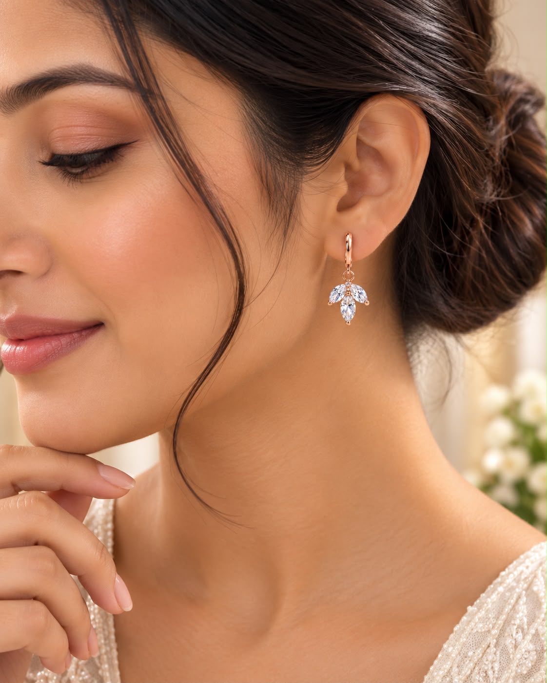 CZ Floral Drop Earrings