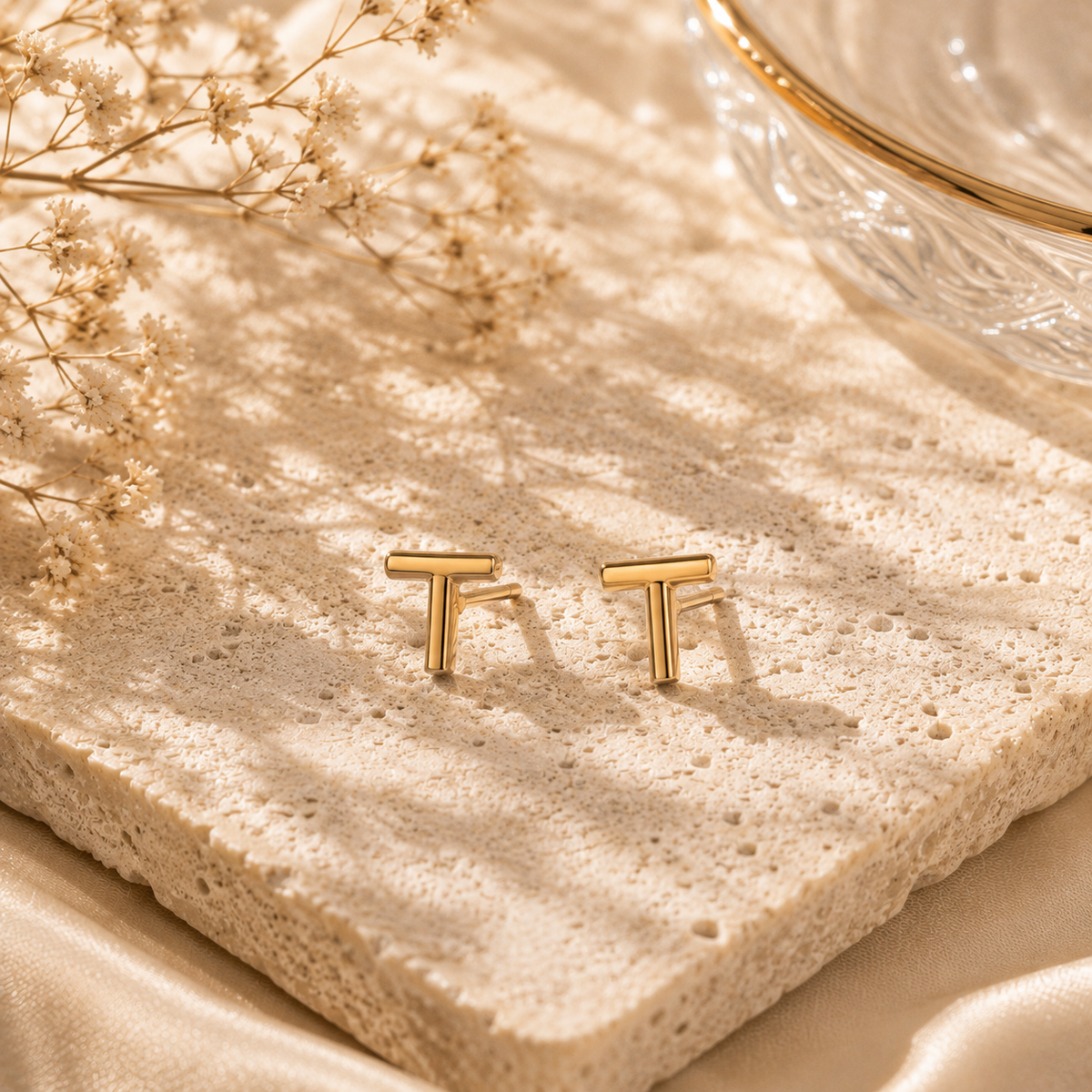 " T" Alphabet Gold Stud Earrings