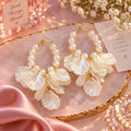 Korean Style Pearl Floral Drop Earrings