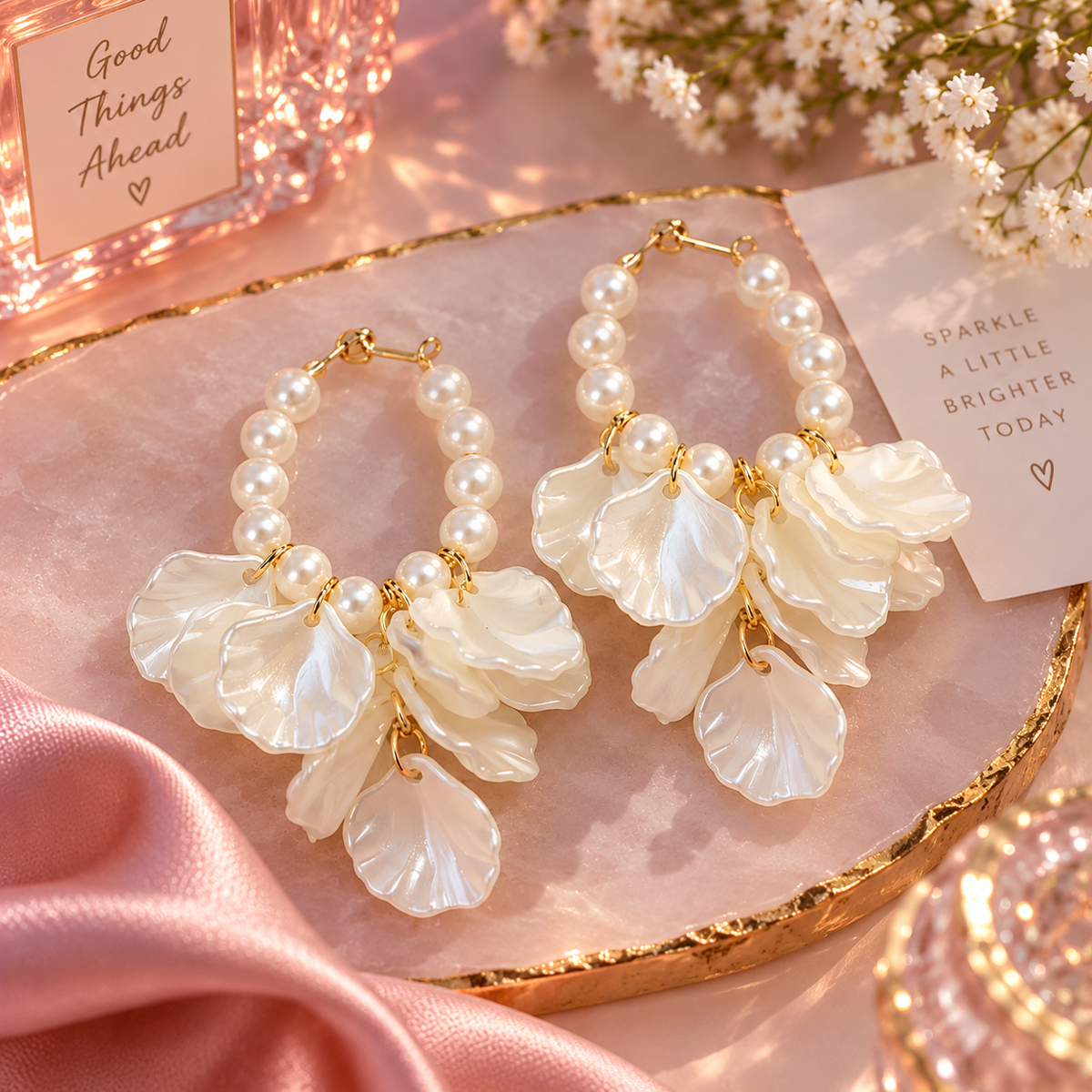 Korean Style Pearl Floral Drop Earrings