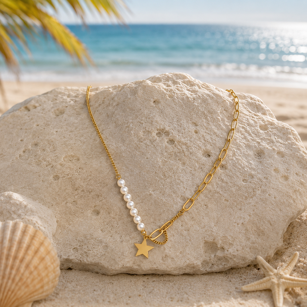 Pearl Star Asymmetrical Anti Tarnished Necklace for Women