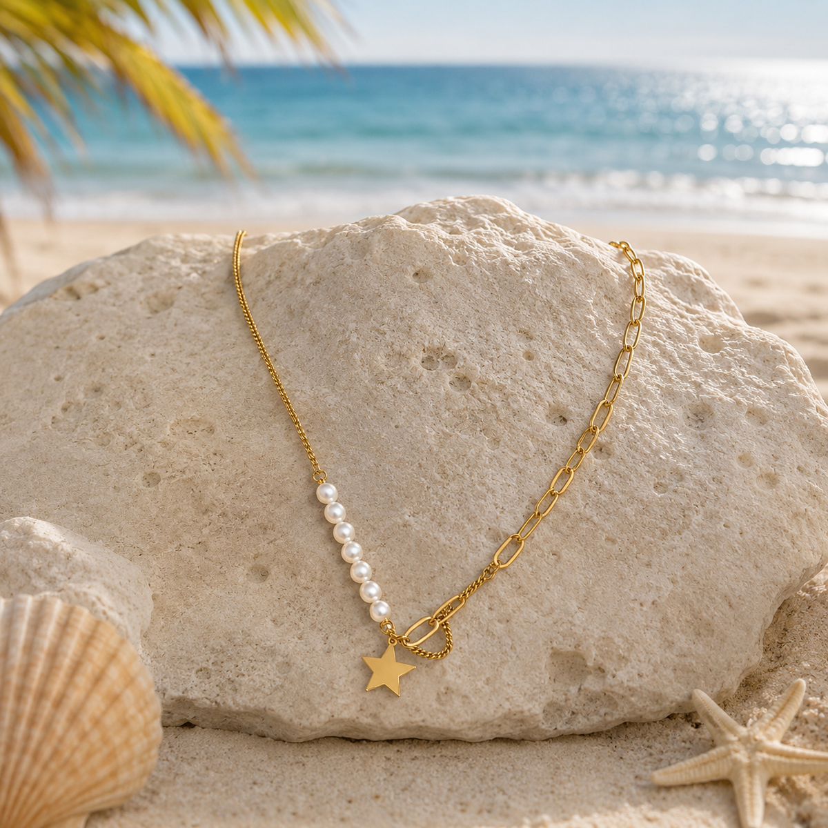 Pearl Star Asymmetrical Anti Tarnished Necklace for Women