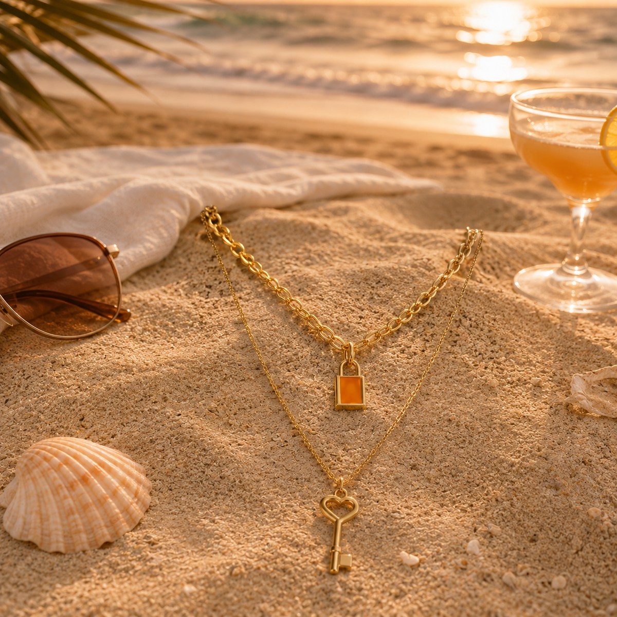 Lock & Key Layered Gold Necklace