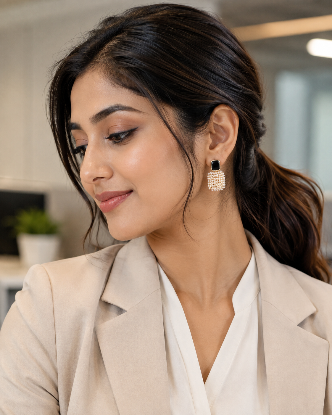 Black Pearl & Gold Statement Drop Earrings