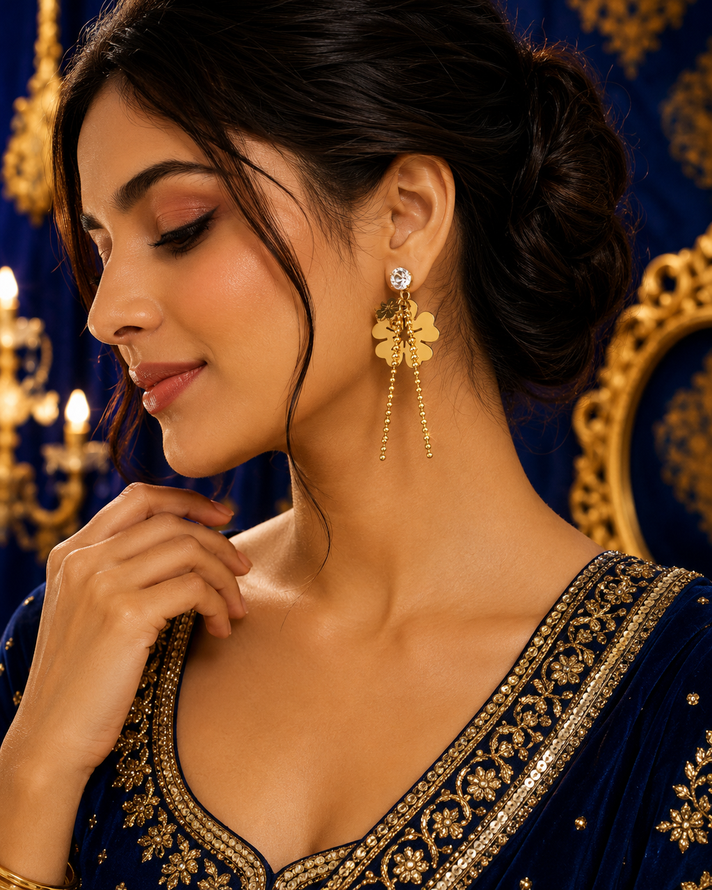 22K Gold Plated Anti-Tarnish Floral Crystal Drop Earrings