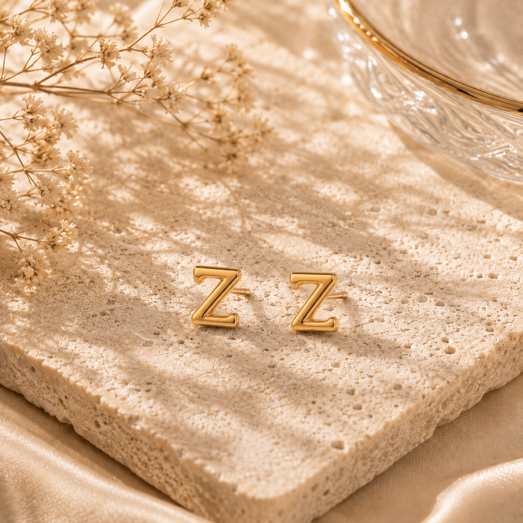 "Z" Alphabet Anti Tarnished Gold Stud Earrings |