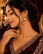 22K Gold Plated Anti-Tarnish Pearl Floral Hoop Drop Earrings