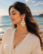 18K Gold Plated Anti-Tarnish Shell Chandelier Earrings with Heart Charm