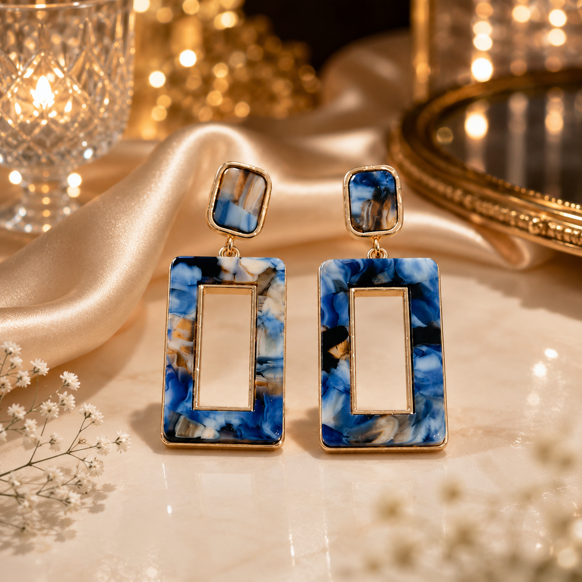 Azure Marble Statement Earrings
