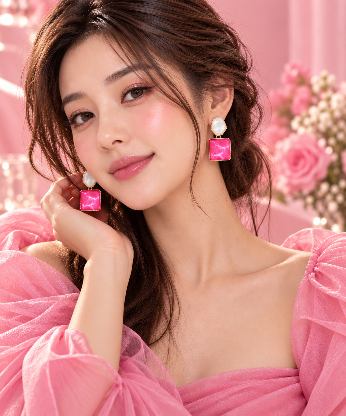 Pink Korean Style Statement Drop Earrings