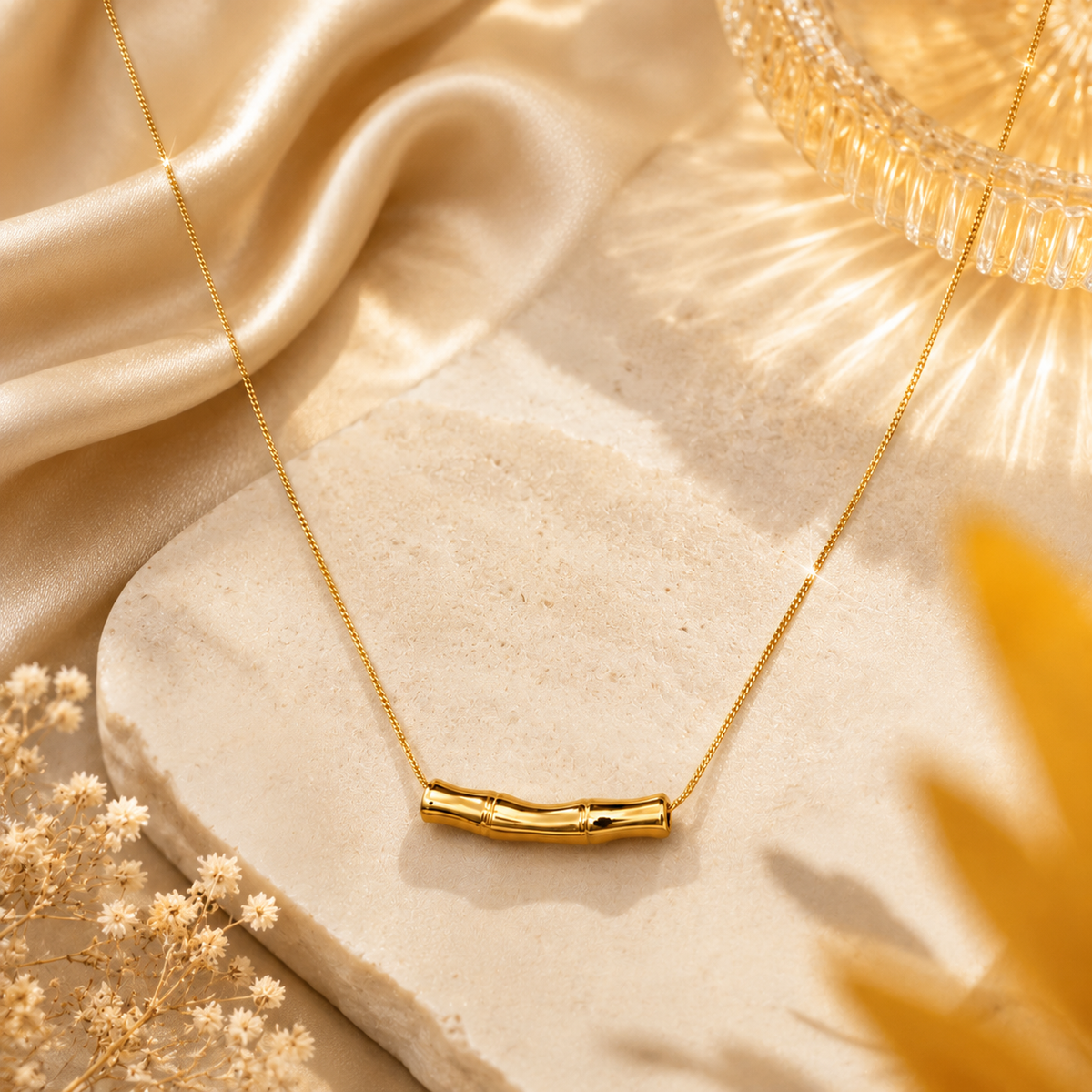 Golden Bamboo Bar Anti-Tarnish Statement Necklace