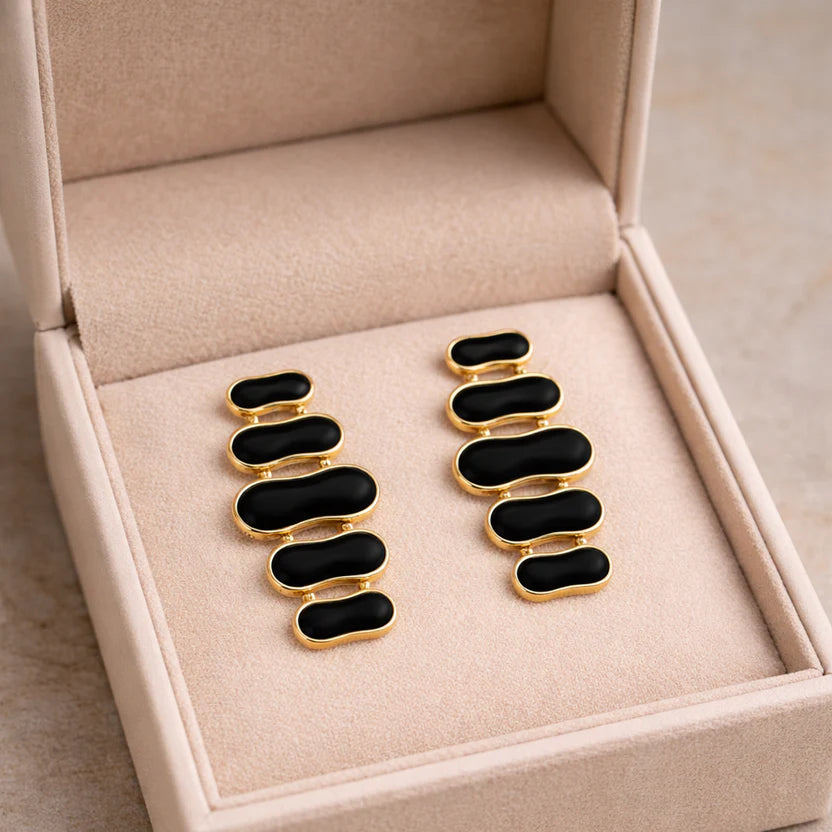 Luna Black Enamel Drop Earrings